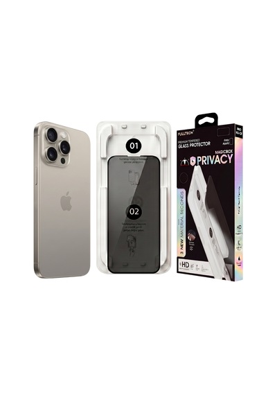 Fulltech Magicbox iPhone Uyumlu 15 Pro Max Premium Tempered Glass Aparatlı Ekran Koruyucu - Privacy