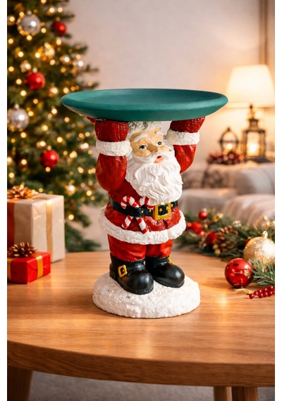 Noel Baba Biblo Dekoratif Tabaklı Sunumluk - Yılbaşı Sunum Tepsisi & Ev Dekorasyonu 22,5 Cm X 12,5 Cm