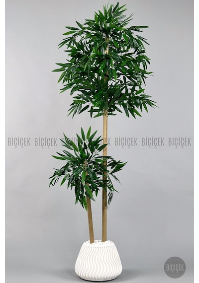 Yapay Bambu Ağacı 160cm Spiral Saksıda Leylek Model Beyaz