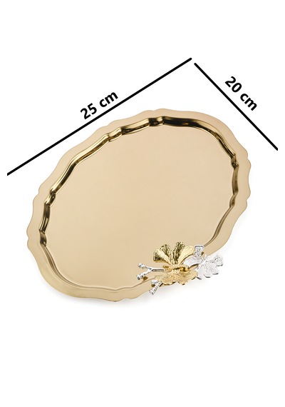 Oval Gold Kelebekli Kahve-çay Sunum Tepsisi 20x25 Cm