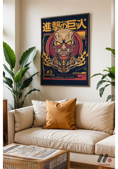 Attack On Titan Colossal Titan Poster, Siyah Çerçeveli Duvar Tablosu - Anime Severlere Özel Hediye