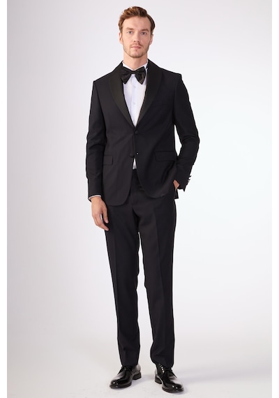 Dufy Siyah Erkek Slim Fit Mono Yaka Smokin Takım - 79125 Siyah