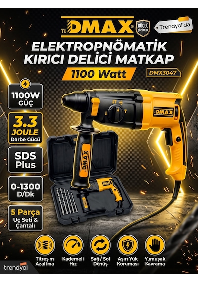 Dmax 1100w Elektropnömatik Kırıcı Delici 3.3j