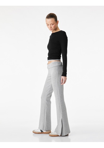 Koton Slim Fit İspanyol Paça Tayt Gri 6sak80091ek