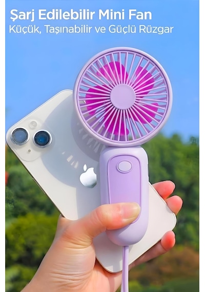 Bilek Askılı Şarjlı Taşınabilir El Fanı Mini Vantilatör Mor