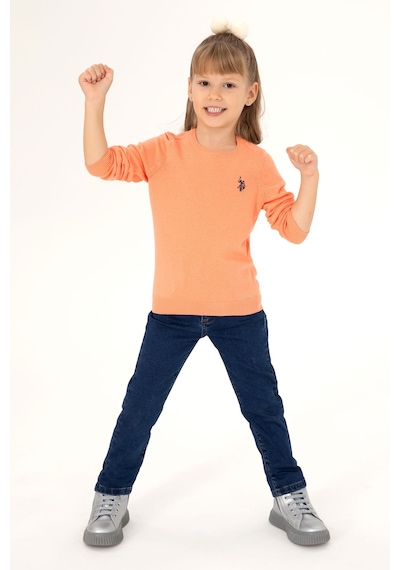 U.S. Polo Assn. Kız Çocuk Somon Melanj Bisiklet Yaka Basic Kazak 50293586-VR254