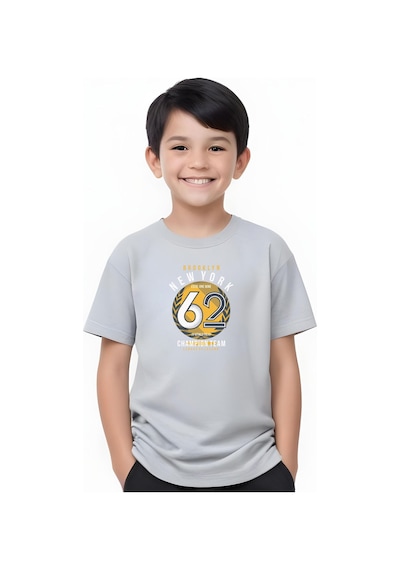 Fyk Kids Erkek Çocuk Yuvarlak Yaka 62 Yazı Baskılı Erkek T-shirt Gri