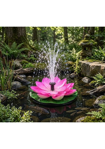 Pembe Lotus Çiçekli Güneş Enerjili Fışkırtmalı Su Fıskiyesi Bahçe Gölet Havuz Dekoratif Farklı Başlıklı Fıskiye