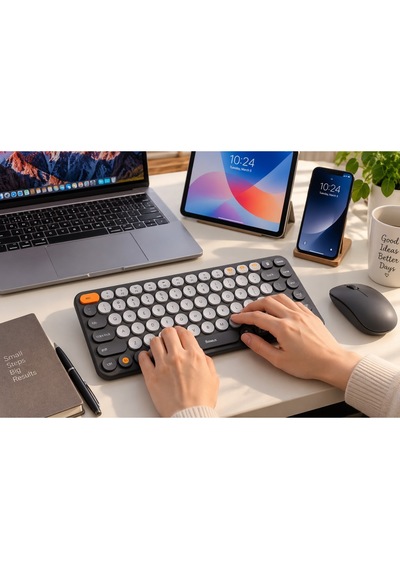Luve Store Baseus Bluetooth 5.0 Kablosuz Klavye 2.4 Ghz Usb Alıcılı İngilizce Q Çoklu Bağlantı