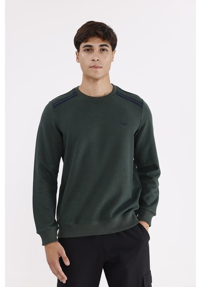 Rowinger Selanik Kumaş Yapılı Esnek Manşetli Konforlu Rahat Kesim Sweatshirt Darkgreen