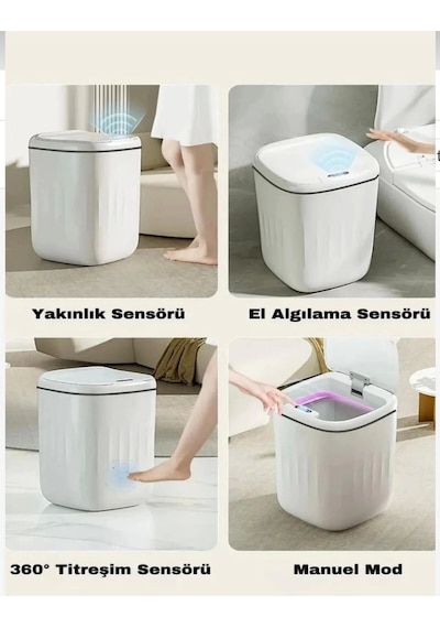 Otomatik Hareket Sensörlü Akıllı Çöp Kovası 20 Litre Sessiz Ve Hijyenik Kullanım Beyaz