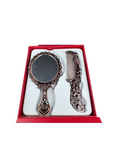 Tavus Kuşu Desenli Vintage Ayna Tarak Seti Özel Tasarım Ve Özel Kutulu 13,5 Cm & 13 Cm Çok Renkli 841686677