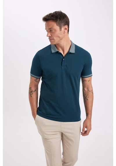 Defacto Slim Fit Dar Kesim Polo Yaka Kısa Kollu Pamuklu Tişört D0033AXNS Yeşil