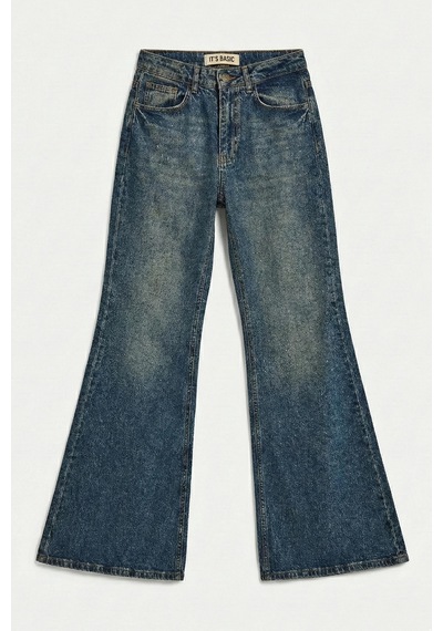 Itsbasic Kadın Tint Kot Rengi 2w5-8 Mry Flare Fit Komfort Kumaş İç Boy 83cm Denim Jean