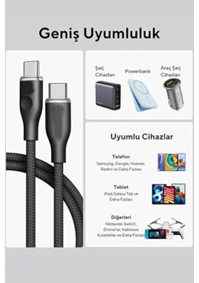 100w Type-c To Type-c Örgülü Hızlı Şarj Ve Veri Aktarım Kablosu / 1.2 Metre / 20v/5a Diğer