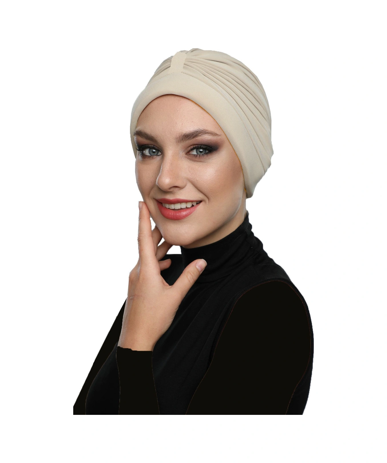 Elysianfidan Bantlı Ön Ve Ensesi Bantlı Nervürlü Bej Süngerli Hazır Türban Tesettür Bone Havuz Bonesi Bej