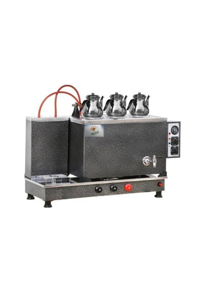 3 Demlikli Çay Ocağı Gümüş Gri Boyalı Çay Kazanı Elektrik + Tüplü