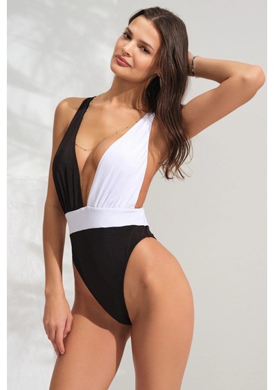 Pierre Cardin Derin Göğüs Dekolteli Mayo High Leg Brazilian Siyah Beyaz 231103 Sıyah-beyaz