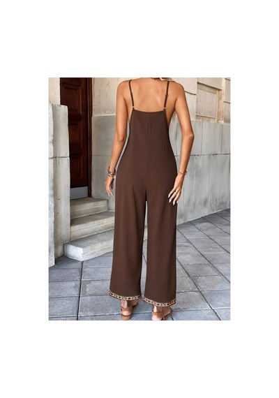 Butik İstanbul Kadın Ip Askılı V Yakalı Etnik Serit Desenli Cep Detaylı Janjan Krep Tulum Kahve Butik İstanbul Kadın Ip Askılı V Yakalı Etnik Serit Desenli Cep Detaylı Janjan Krep Tulum Kahve