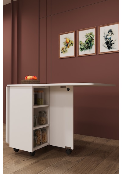 Asra Trend KM-100 %100 MDF 168x70 cm Katlanır Akıllı Mutfak Masası 3 Çekmeceli Tekerlekli Servis Masası Beyaz Asra Trend KM-100 %100 MDF 168x70 cm Katlanır Akıllı Mutfak Masası 3 Çekmeceli Tekerlekli Servis Masası Beyaz