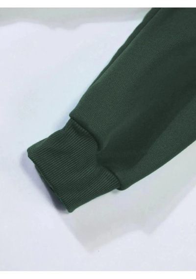 Erkek 3 İplik Pamuklu Kapüşonlu Kanguru Cepli Sweatshirt Hoodie - Koyu Yeşil Koyu Yeşil