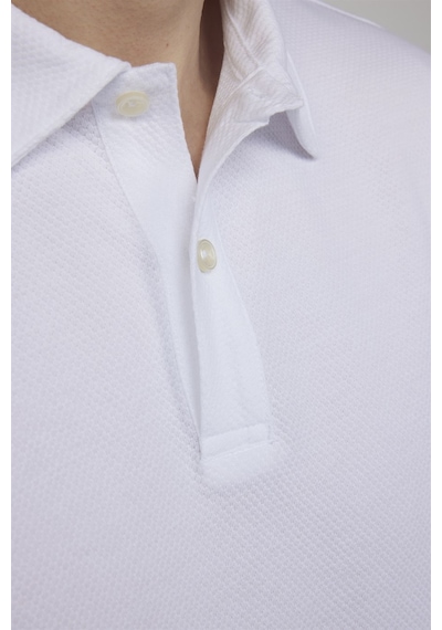 Tudors Slim Fit Desenli Polo Yaka Erkek Beyaz Tişört-27283-Beyaz