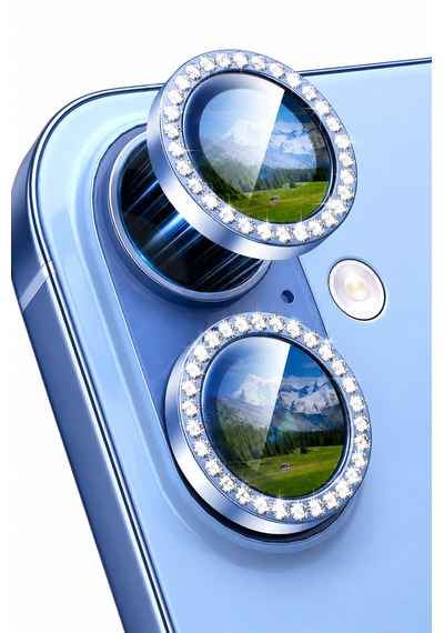 Apple iPhone 17 Uyumlu Taşlı Kamera Lens Koruyucu Sis Mavisi