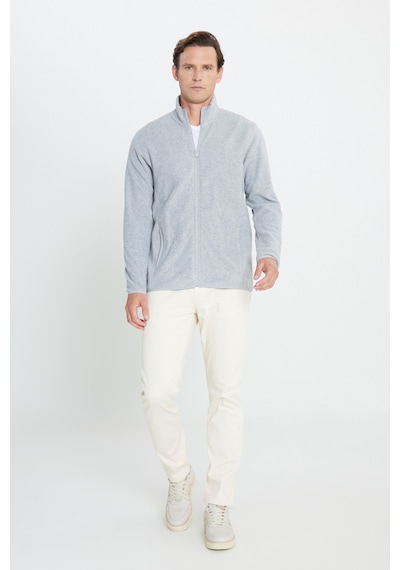 AC&Co / Altınyıldız Classics 4A5221100014GMJS Standart Fit Fermuarlı Bato Yaka Polar Erkek Ceket Gri