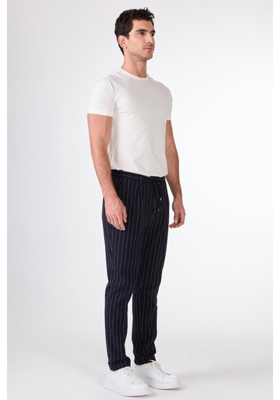 Dufy Lacivert Erkek Slim Fit Çizgili Pantolon - 107856 Lacivert