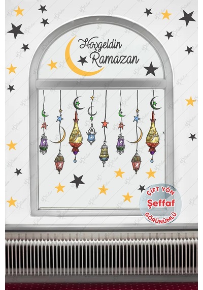Hoşgeldin Ramazan Renkli Fener Sarkıt Cam Duvar Dekorasyon Sticker Seti-şeffaf Çok Renkli