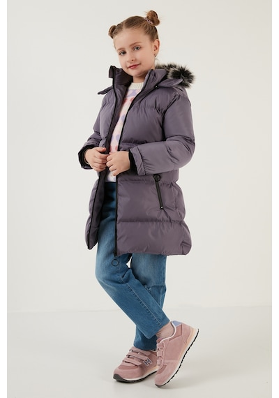 Lela Peluş Astarlı Yakası Suni Kürklü Çıkarılabilir Kapüşonlu Kışlık Kız Çocuk Mont 5760072 Lila
