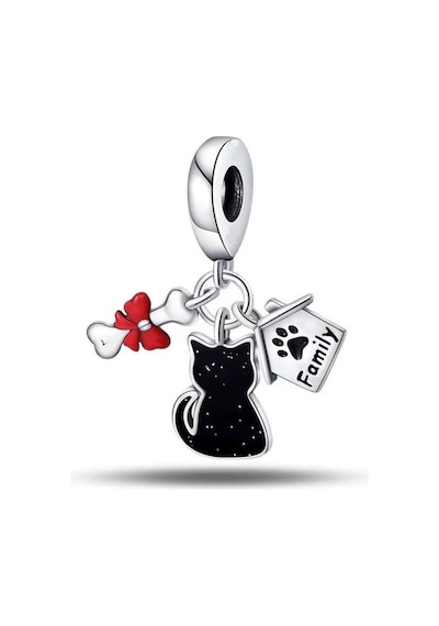 Yavru Kedi Family , Kemik Sallantılı Charm Asafaccessory Gümüş