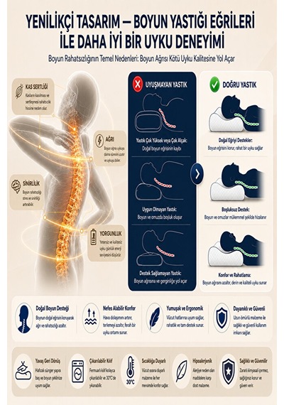 Yüzüstü Uyku Yastığı Nefes Alabilen Ergonomik Çift Taraflı Visco Yastık Beyaz