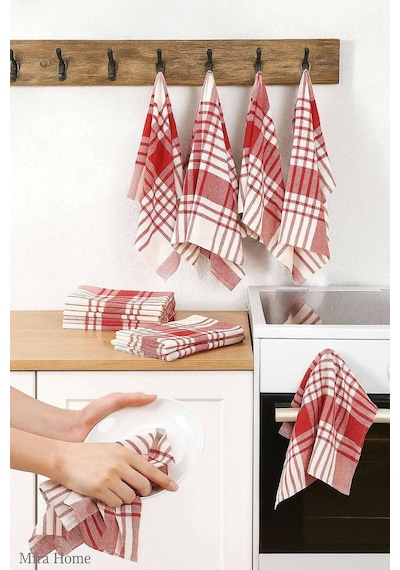 10 Lu Lüks Bulaşık Kurulama Bezi Ve Mutfak Peçetesi 50x70 Cm Daily Kırmızı Çok Renkli