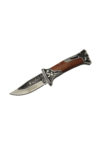 A3188-2 Geyik Desenli Outdoor Çakı 23 Cm - İşlemeli Ahşap Saplı, Perçinli, Deri Kılıflı