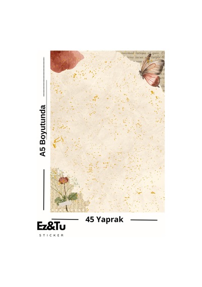 Altın Yaldız Efektli A5 Not Defteri 45 Yaprak Vintage Serisi Çok Renkli