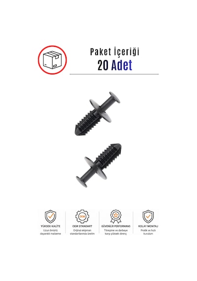 Mercedes E Serisi W124 W204 W126 / Bmw E46 E36 E39 E38 F10 Uyumlu Tampon Klipsi 20 Adet