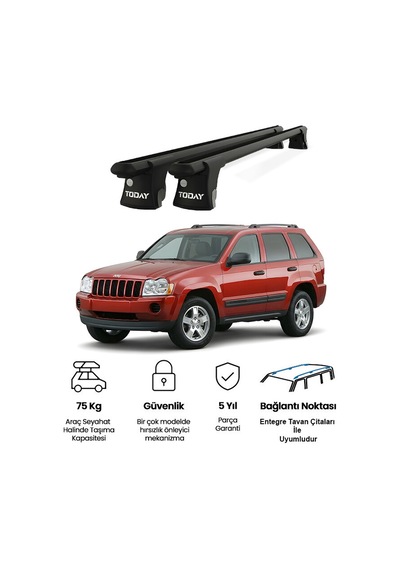 Trio-ı Jeep Grand Cherokee 2002-2010 Uyumlu Siyah Kilitli Ara Atkı 135cm Port Bagaj Tavan Barı