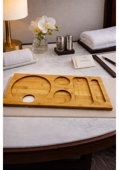 Pera - Bambu Tezgah Üstü Sunumluk Kahve Köşesi Organizer Stand Küçük 41 Cm Bambu