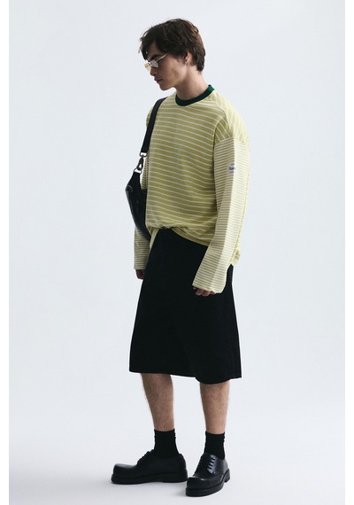 Vamos Kontrast Yaka Çizgili Sweatshirt Ekru-sarı