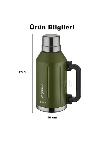 Vagonlife 1.2 Litre Bardaklı Kullanım Kulplu Paslanmaz Çelik Termos-ffvgn1004-1200ml Yeşil