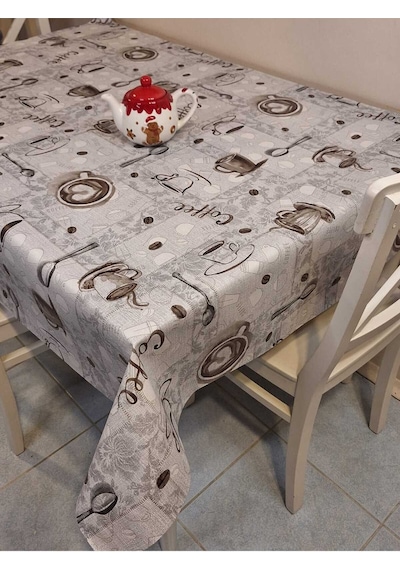 Elyaflı Pvc Muşamba - Desenli Silinebilir Masa Örtüsü Fnt1261-2 Gri