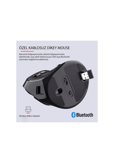 Dikey Ergonomik Şarj Edilebilir Sessiz Mouse Bluetooth+2.4g Kablosuz