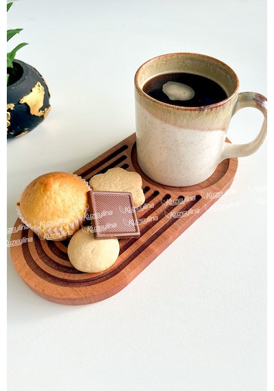 Doğal Ahşap Kahve Sunumluğu Gökkuşağı Desenli Servislik Kayın Ağacı 24x15 Cm - Kl-r-152 Ahşap