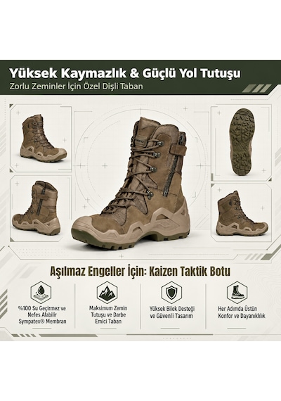U Force Outdoor Bot Unisex Su Geçirmez Sympatex Kaymaz Dişli Taban Fermuarlı Hakiki Deri Haki