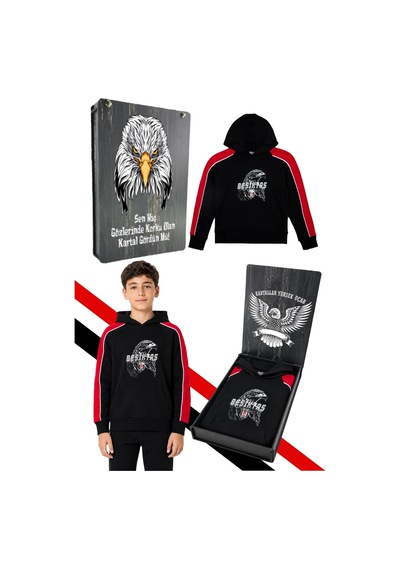 Beşiktaş Çocuk Kapüşonlu Sweatshırt Uv Kutu Siyah Uv