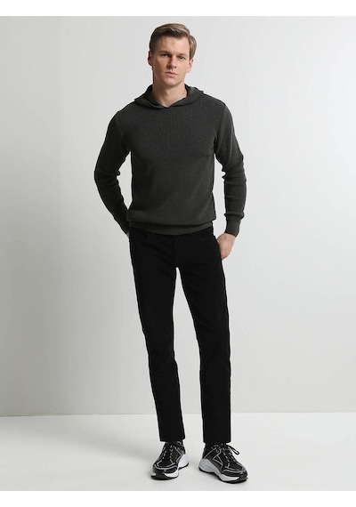 Kip Erkek Slim Fit Korduroy Pantolon - Minimalist Günlük Stil Siyah