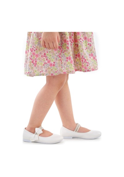 Kiko Kids Cırtlı Kız Çocuk Taşlı Babet Ayakkabı 252 Cilt Beyaz 001
