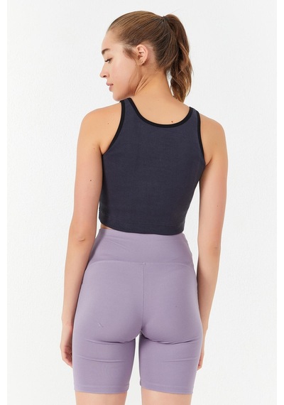 Tommy Life Antrasit Basic Sıfır Kol Dar Kalıp U Yaka Kadın Crop Top Atlet - 97162 Antrasit