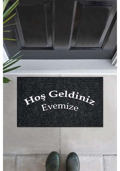 Balkon Ve Iç Dış Kapı Yıkanabilir Nem Alıcı Toz Alıcı Halı Kapı Önü Paspası Türkçe Hoş Geldiniz Açık Gri